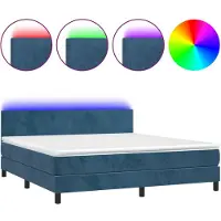 vidaXL Boxspringbett mit Matratze & LED Dunkelblau 160x200 cm Samt