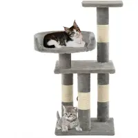 The Living Store Katzen-Kratzbaum mit Sisal-Kratzsäulen 65 cm Grau