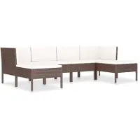 The Living Store 6-tlg. Garten-Lounge-Set mit Auflagen Poly Rattan Braun