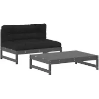 The Living Store 2-tlg. Garten-Lounge-Set mit Kissen Grau Massivholz