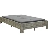 The Living Store 2-Personen-Sonnenliege mit Auflage Grau Poly Rattan