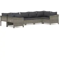 The Living Store 7-tlg. Garten-Lounge-Set mit Kissen Grau Poly Rattan
