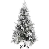 The Living Store Weihnachtsbaum mit Zapfen Beschneit 195 cm PVC & PE