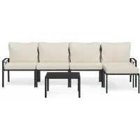 The Living Store 6-tlg. Garten-Lounge-Set mit Sandfarbigen Kissen Stahl