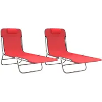 The Living Store Sonnenliegen Klappbar 2 Stk. Rot Textilene und Stahl