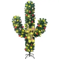 The Living Store Weihnachtsdeko Kaktus mit Ständer und LED Grün 180 cm PVC