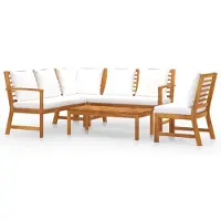 The Living Store 5-tlg. Garten-Lounge-Set mit Auflagen Creme Massivholz Akazie
