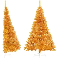 The Living Store Künstlicher Halb-Weihnachtsbaum mit Ständer Gold 240 cm PVC
