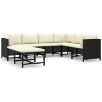 The Living Store 8-tlg. Garten-Lounge-Set mit Kissen Poly Rattan Schwarz