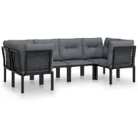 The Living Store 6-tlg. Garten-Lounge-Set Schwarz und Grau Poly Rattan