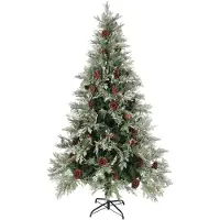 The Living Store Weihnachtsbaum mit Zapfen Grün und Weiß 195 cm PVC & PE