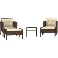 The Living Store 5-tlg. Garten-Lounge-Set mit Kissen Braun Poly Rattan