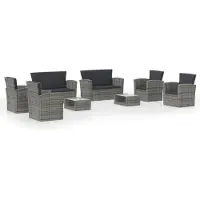 The Living Store 8-tlg. Garten-Lounge-Set mit Kissen Poly Rattan Grau