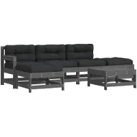The Living Store 6-tlg. Garten-Lounge-Set mit Kissen Grau Massivholz
