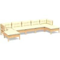 The Living Store 7-tlg. Garten-Lounge-Set mit Creme Kissen Kiefernholz
