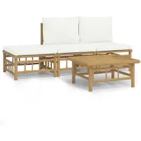 The Living Store 4-tlg. Garten-Lounge-Set mit Cremeweißen Kissen Bambus