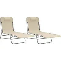 The Living Store Sonnenliegen Klappbar 2 Stk. Creme Textilene und Stahl