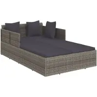 The Living Store Sonnenliege mit Kissen Grau 182x118x63 cm Poly Rattan