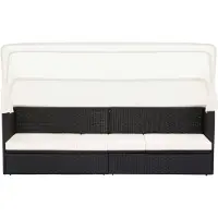 The Living Store Gartensofa mit Sonnendach Schwarz Poly Rattan