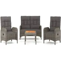 The Living Store 4-tlg. Garten-Essgruppe mit Kissen Grau Poly Rattan