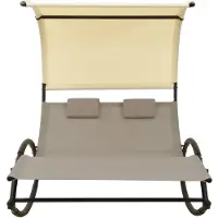 The Living Store Doppel-Sonnenliege mit Sonnendach Textilene Taupe und Creme