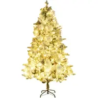 The Living Store Weihnachtsbaum mit Beleuchtung Schnee und Zapfen 195 cm PVC&PE