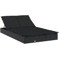 The Living Store Sonnenliege für 2 Personen mit Auflage Schwarz Poly Rattan
