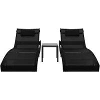 The Living Store Sonnenliegen 2 Stk. mit Tisch Poly Rattan und Textilene Schwarz