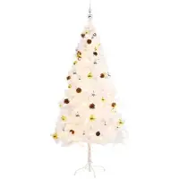 The Living Store Künstlicher Weihnachtsbaum mit Kugeln und LEDs Weiß 180 cm