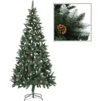 The Living Store Weihnachtsbaum Gefrostet mit Beleuchtung & Zapfen 210 cm