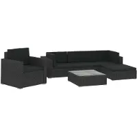 The Living Store 6-tlg. Garten-Lounge-Set mit Auflagen Poly Rattan Schwarz