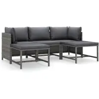 The Living Store 5-tlg. Garten-Lounge-Set mit Kissen Poly Rattan Grau