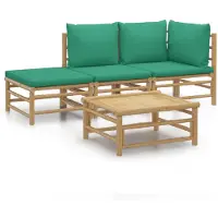The Living Store 4-tlg. Garten-Lounge-Set mit Grünen Kissen Bambus