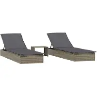 The Living Store Sonnenliegen 2 Stk. mit Tisch Grau Poly Rattan