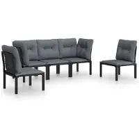 The Living Store 5-tlg. Garten-Lounge-Set Schwarz und Grau Poly Rattan