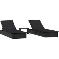 The Living Store Sonnenliegen 2 Stk. mit Tisch Schwarz Poly Rattan