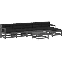 The Living Store 7-tlg. Garten-Lounge-Set mit Kissen Grau Massivholz