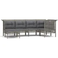 The Living Store 6-tlg. Garten-Lounge-Set mit Kissen Grau Poly Rattan