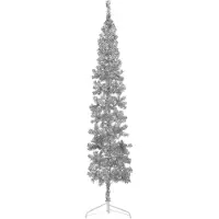 The Living Store Künstlicher Halb-Weihnachtsbaum Ständer Schlank Silbern 210 cm