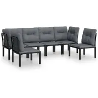 The Living Store 6-tlg. Garten-Lounge-Set Schwarz und Grau Poly Rattan