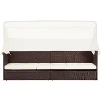 The Living Store Gartensofa mit Sonnendach Poly Rattan Braun