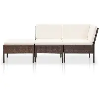 The Living Store 3-tlg. Garten-Lounge-Set mit Auflagen Poly Rattan Braun
