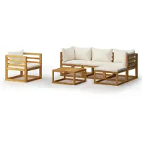 The Living Store 6-tlg. Garten-Lounge-Set mit Auflagen Creme Massivholz Akazie
