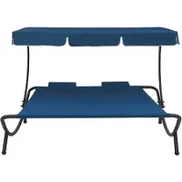 The Living Store Sonnenliege mit Sonnendach und Kissen Blau