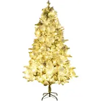 The Living Store Weihnachtsbaum mit Beleuchtung Schnee und Zapfen 225 cm PVC&PE
