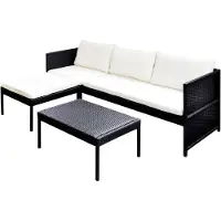The Living Store 3-tlg. Garten-Lounge-Set mit Auflagen Poly Rattan Schwarz