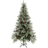 The Living Store Weihnachtsbaum mit Beleuchtung und Kiefernzapfen 225 cm PVC&PE