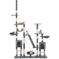 The Living Store Katzen-Kratzbaum Sisal 230-250 cm Pfoten-Aufdruck Grau