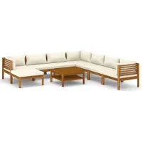 The Living Store 9-tlg. Garten-Lounge-Set mit Creme Kissen Massivholz Akazie
