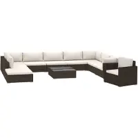 The Living Store 11-tlg. Garten-Lounge-Set mit Auflagen Poly Rattan Braun